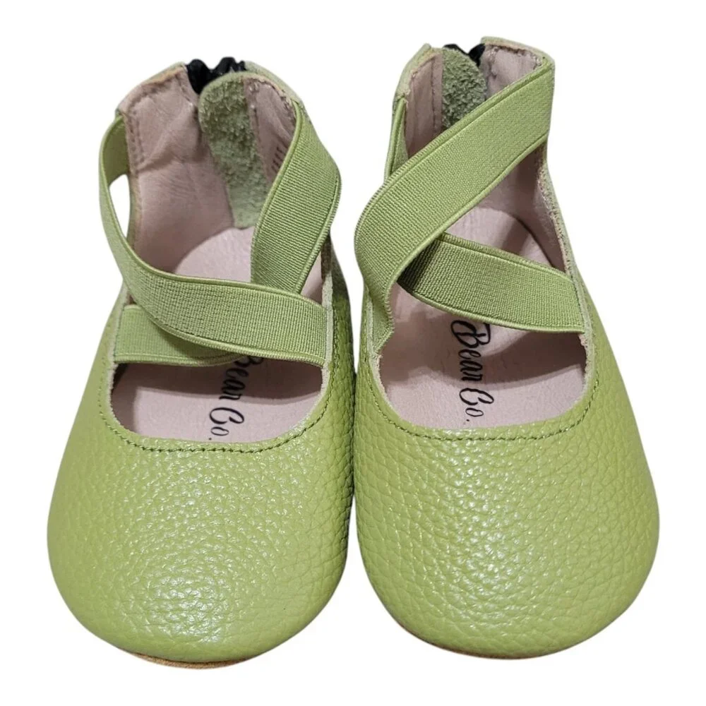 NEW A Bear‎ Co Toddler Size 3 Pebbled Leather Ballerina Flats Green Girl's